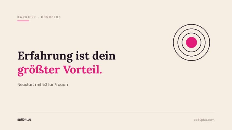 Minimalistische Grafik mit konzentrischen Ringen als Symbol für gewachsene Erfahrung und Neustart mit 50