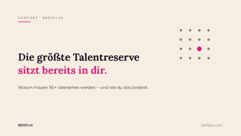 Minimalistische Grafik mit Punkteraster und einem hervorgehobenen Punkt als Symbol für übersehenes Talent bei Frauen 50+