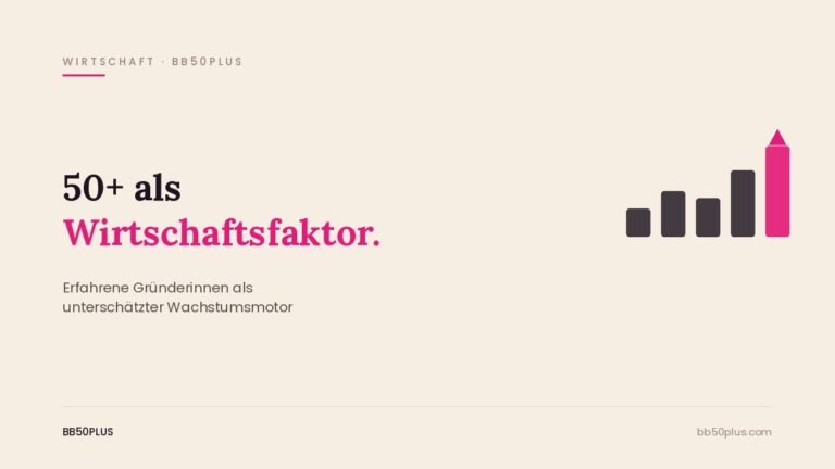 Minimalistische Balkendiagramm-Grafik mit Pfeil nach oben als Symbol für 50+ als Wirtschaftsfaktor